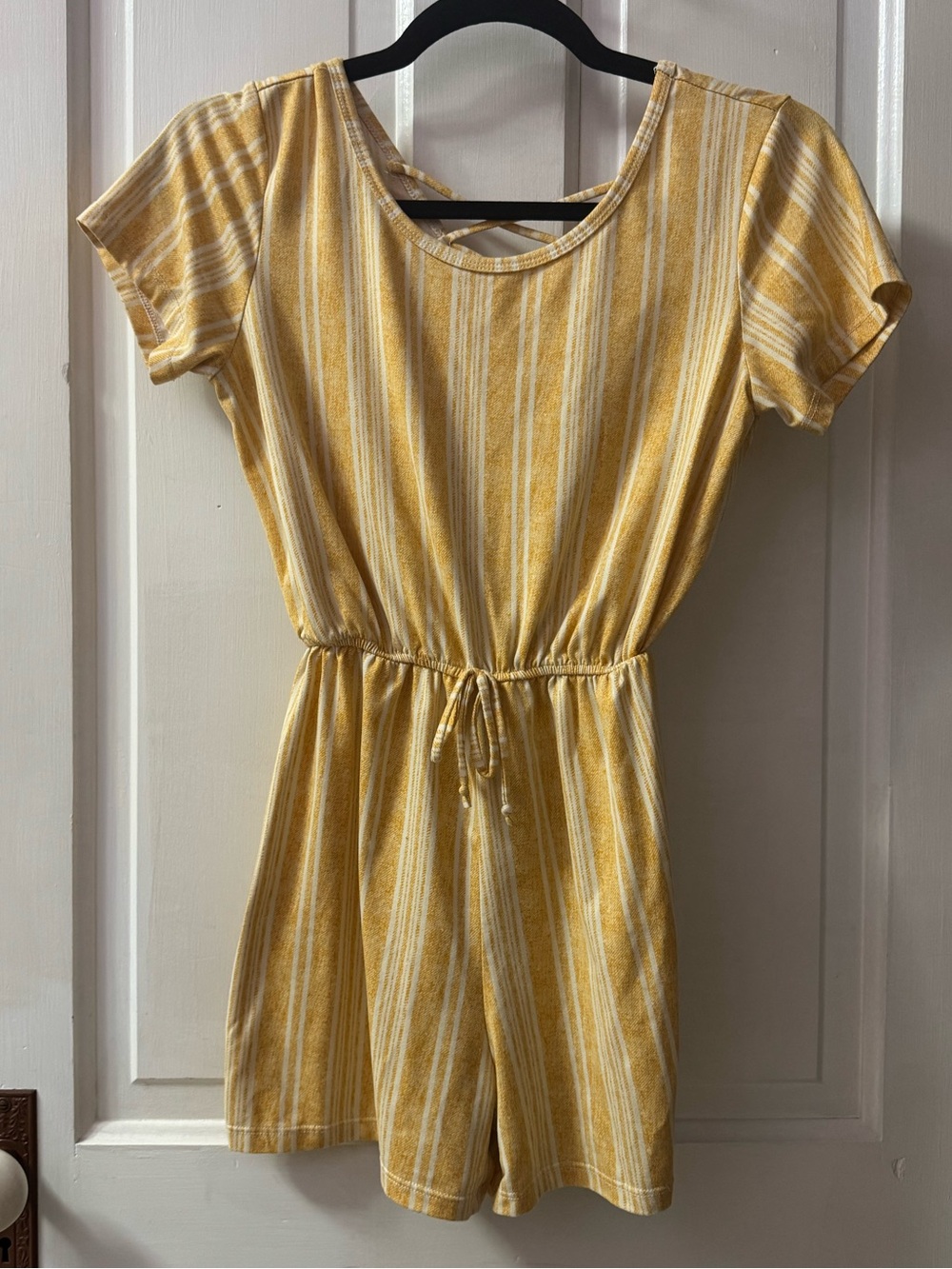Love Yellow and White Striped Short-Sleeve One-Piece Romper